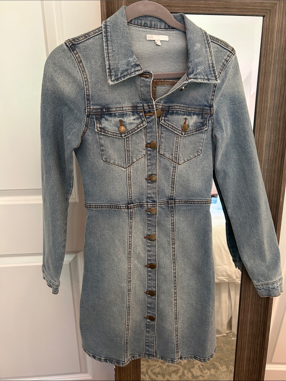 GB Light Blue Denim Button-Front Dress